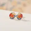 Yi Lu Yin Pendientes de Pez Koi Chapados en Oro Plata de Ley S925 Color Esmalte Ágata Roja del Sur Jade Estilo Chino Nuevo Estilo Chino Pendientes de Plata