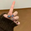 Patrón Ola de EstrellaMar Nocturno Ojo de Gato Uñas Artísticas Azul y Negro Degradado Patrón a Cuadros con Brillantes Pedrería y Nebulosa Uñas Portátiles Hechas a Mano