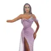 2025 Transfronteiriço Novo Vestuário Europeu e Americano Vestido Amazon Suspender Saia Longa Fenda Paetês Assimétrico Vestido de Noite