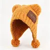 Gorro Pasamontañas con Pompones en las Orejas de Osito de Peluche Lindo para Mujer, Cálido Versátil para Otoño e Invierno, Protección para las Orejas