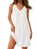 Vestido de Verão Novo Estilo Europeu e Americano Transfronteiriço da Amazon Simples e Elegante Solto Sexy Sem Mangas Decote V Plissado