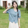 Nueva Camisa de Mezclilla con Mangas Cortas tipo Burbuja Estilo Chino para Mujer, Nuevo Estilo de Verano, Top Corto Elegante que Reduce la Edad, Otros