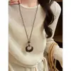 Cordón de cuero cuentas de resina madera corazón de cuentas redondas collar estilo étnico cadena para suéter de nicho joyería de moda china nueva para mujer