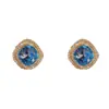 Pendientes Cuadrados de Moda Exquisita Europea y Americana de Lujo Ligero con Cristal Azul Rodeado de Circonita Completa con Personalidad Única y Versátil Sensación de Alta Gama