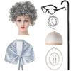 Peluca de abuela de Halloween, peluca de abuelo de mediana edad y anciano, peluca de anciana, chal, traje de accesorios de actuación