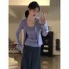 ¡Llegó! Cárdigan de punto para primavera y otoño, chaleco fino de manga larga para mujer, diseño morado, conjunto de dos piezas para otoño