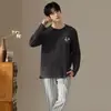 Pijama de Algodón Puro para Hombre de Primavera y Otoño, Manga Larga y Pantalón Largo, Estilo Coreano Casual y a la Moda, Tallas Grandes, Se Puede Usar Afuera, Conjunto para Estar en Casa