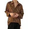 Camisa Vintage de Vinhas para Casais, Design Estilo Hong Kong, Camisa de Manga Longa Floral com Estampa Completa Pintura a Óleo, Jaqueta de Corte Solto para Homens e Mulheres