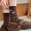 Meias de Lã Grossas e Quentes Youjiaxiu Outono e Inverno para Mulheres, Meias de Cano Médio Estilo Japonês com Coração e Letras, Meias Doces e Folgadas