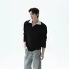 Direto do fabricante: um suéter de tricô estiloso, leve e luxuoso com um design de peça dupla falsa, perfeito para um look sofisticado e "old money", ideal para o outono e o uso diário, apresentando um corte relaxado e uma gola estilo polo