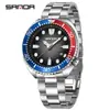 Reloj Sanda Trendy de Cuarzo con Bisel Giratorio para Hombre, Correa de Acero Sólido, Calendario Simple, Reloj de Negocios Impermeable de Alto Valor