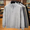 Suéter de punto para hombre con cremallera y cuello medio alto para otoño e invierno, tejido jacquard retro juvenil, suéter casual versátil de color liso