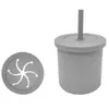 Taza de Silicona para Snacks Infantil Transfronteriza con Doble Asa, Asa, Popote Recto Curvo, Anticaídas, Suave, Taza de Agua Creativa, Taza con Popote