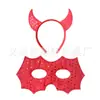 Cosplay europeu e americano de Halloween, bruxa feminina, tiara de cabelo de demônio com chifres vermelhos, traje de performance com maquiagem mágica, adereços