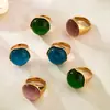 Anillo de Acero Inoxidable con Piedra Ojo de Gato Ovalada, Simple y Elegante, Moda Europea y Americana de Lujo Ligero, Personalidad, Chapado en Oro de 18K