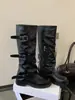 Botas retrô de salto grosso de altura média, botas western cowboy com cano amassado, botas de montaria, botas Martin para o início do outono, botas femininas de estilo francês