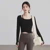 Ropa de Yoga para Mujer, Top Falso de Dos Piezas Adelgazante con Almohadillas en el Pecho, Ropa Profesional para Entrenamiento de Pilates y Fitness, Manga Larga para Mujer