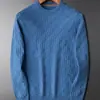 Lujo Ligero y de Gama Alta Tejido de Gofre para Hombre Suéter Cálido de Cuello Redondo Blanco Manga Larga Prenda Base Ropa de Punto de Invierno