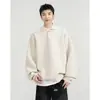 Suéter Gola Polo Cor de Damasco com Toque Relaxado e de Alto Padrão, Tricô Pesado de Inverno com Gola Reversível, Jaqueta Masculina Estilo Americano Cleanfit