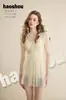 Haoshou 161051 Nuevo Traje de Baño para Adultos, Femenino Escote en V Malla de Encaje Traje de Baño Estilo Falda, Talla Grande