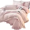 Capa de Cama de Leite Fleece Bordada Espessa Conjunto de Quatro Peças Outono e Inverno Lençol Quente Capa de Edredom Lençol de Elástico Casa Sensação de Luxo Roupa de Cama