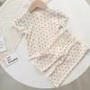 Pijama de Bebé Verano Delgado Conjunto Puntos Moda Niñas Verano Conjunto de Dos Piezas Ropa de Casa Ropa de Aire Acondicionado para Niños para Mujeres
