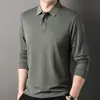 Camiseta popular de manga larga para hombre de TikTok con cuello de solapa de color liso para jóvenes y adultos de mediana edad, nueva prenda versátil de moda, top tipo polo moderno