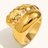 Anillo con Forma Geométrica de Pan Irregular Transfronterizo Europeo y Americano Acero Inoxidable Chapado en Oro de 18 Quilates Personalidad Plisado Joyería de Amor