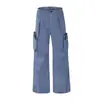 Calça de trabalho unissex estilo americano retrô de alta qualidade, apresentando um design moderno com múltiplos bolsos, corte solto, perna larga e estilo casual para homens
