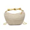 Moderna Bolsa Nueva de Bollo de Paja con Cadena, Bolso de Hombro Cruzado Individual, Bolso Tejido, Bolso Pequeño Metálico Estilo Chanel