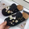 Zapatos Nuevos Birkenstock Flor de Tres Hojas Estilo Chanel Ropa Exterior Slip-On Fresco Dulce Tacón Plano Mula sin Espalda Zapatos Birkenstock Mujer