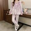 Pijama Feminino Inverno Lilás Lançamento Roupa de Casa Elegante Pulôver Gola V Vazado Calça Longa Fleece com Detalhes Dourados