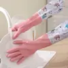 Luvas de Lavar Louça de Inverno para Cozinha Feminina Doméstica de Borracha Espessada Lavanderia Impermeável de Borracha Tarefas Domésticas Duráveis com Forro de Lã