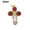 Wt-Jp382 Ágata Amazonita Cuarzo Rosa Perla Incrustado Forma de Cruz Chapado en Oro de 18 Quilates Colgante Accesorios de Joyería Hechos a Mano