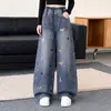 Pantalones de Otoño/Invierno para Niñas 2026 Estilo Nuevo Sueltos Rectos de Pierna Ancha para Niños Mayores, Jeans Engrosados con Forro Polar para Niños, Modernos