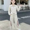 Conjunto de Roupa de Outono para Meninas: Conjunto de Duas Peças para Meninas Mais Velhas: Camiseta de Manga Longa com Gola Reversível e Calça Reta