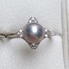 Anillo de Perla Natural de Agua Dulce Cobre Blanco Chapado en Oro 925 Media Plata Moda Simple Rombo Venta al por Mayor en Vivo Perla Real
