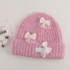 Gorro de punto con lazo tridimensional de estilo coreano para mujer, gorro de lana cálido de invierno, estilo ins, dulce, engrosado