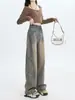 Jeans Novo de Cintura Alta Wide Leg Outono 2024 Feminino plus size garota cheinha Vestido Bronze Solto Emagrecedor Calças Compridas