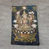 Thangka Bordado em Brocado: Mahakala de Seis Braços, Mahakala, Céu Negro, Pintura Pendurada de Corredor, Bodhisattva Ksitigarbha Bordado Preto e Dourado