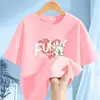2252 # Camiseta de Algodão Puro de Manga Curta para Meninas Verão 2025 Novo Estilo Tops Estilo Menina Infantil Camiseta Popular de Manga Meia-Manga