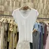 Yoomini Estilo Coreano Cuello Redondo Hombro Derecho Tejido de Punto Manga Corta para Mujer 2025 Verano Nuevo Simple Aspecto Adelgazante Top