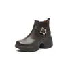Botines de Piel de Oveja con Suela Gruesa 2025 para Mujeres Bajitas, Cómodos y que Aumentan la Altura, con Tacones Gruesos Altos, Punta Redonda y Detalles de Hebilla, Botines Cortos de Piel Genuina para Mujer