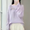 Suéter Tricô de Crochê Feito à Mão para Mulheres, Novo Outono/Inverno, Lã Pura, Ombro a Ombro, com Mangas Longas e Design Vazado