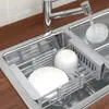 Cesta escurridora para fregadero de acero inoxidable, escurridor extensible, lavabo de cocina para verduras, escurridor para frutero, escurridor de platos, estante de almacenamiento