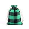 Bolsa de algodón a cuadros navideña con cordón y bolsillo para regalo de Navidad.