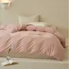 Juego de ropa de cama de algodón 100% tejido, cepillado, minimalista y lujoso, de color liso, que incluye funda de edredón, sábana plana, sábana bajera y funda de almohada