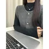 Traje Estilo Coreano para Mujer, Top de Manga Larga con Cuello Alto Pequeño en Capas, Suéter, Chaqueta Cardigan de Punto de un Solo Botón y Chaleco de Otoño e Invierno