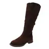 Primeiro Encontro: Botas longas de camurça plissadas minimalistas retrô europeias e americanas para mulheres baixinhas, versáteis para o trabalho, botas de montaria femininas