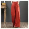 Sudeste Asiático Cruzamento Primavera e Outono Tamanho Grande Solto Elegante Casual Literário Retro Cintura Alta Algodão e Linho Cor Sólida Calça de Perna Larga